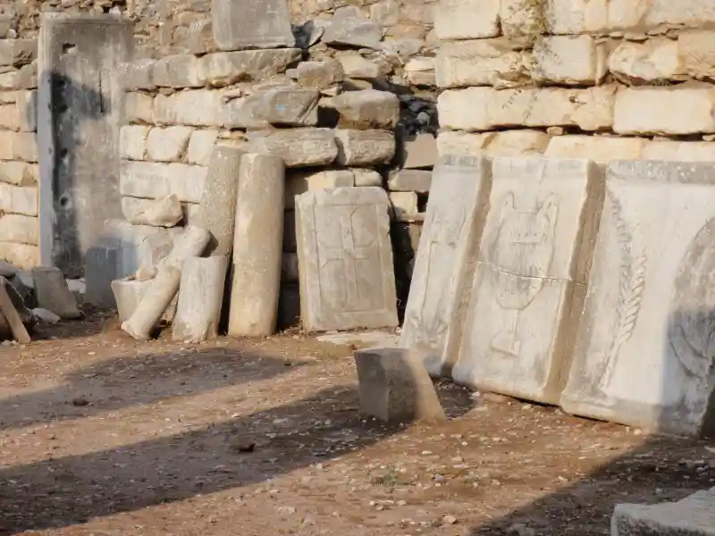Christian cross engraved on a marble stone